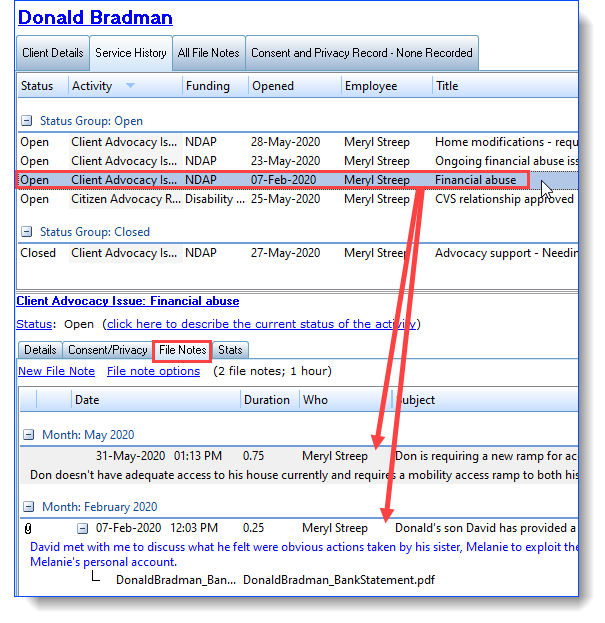 View or Edit file notes - File notes tab