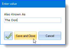 Add Edit AKA field enter value window
