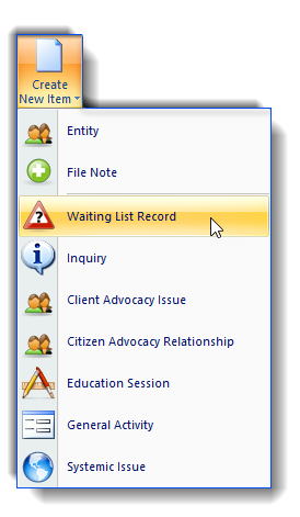 Intake and waiting lists button