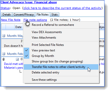 File Note Option Hyperlink