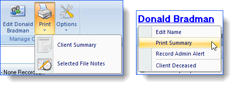 Printing client summaries print summary