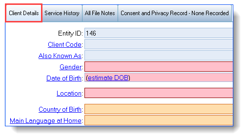 Mandatory fields - Client details tab