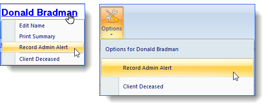 Record Admin Alert Clients Name & Options list